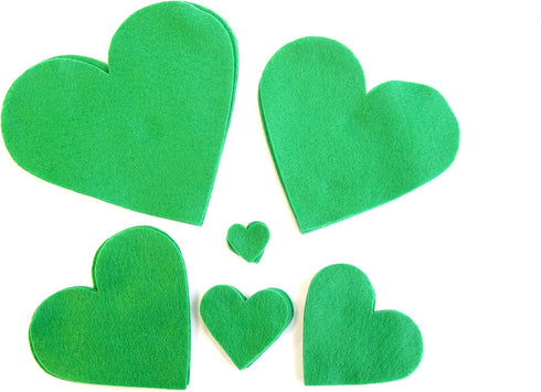 Playfully Ever After 1 to 6 inch Multi-Size Pack Stiff Felt Hearts 18pc (Green)...