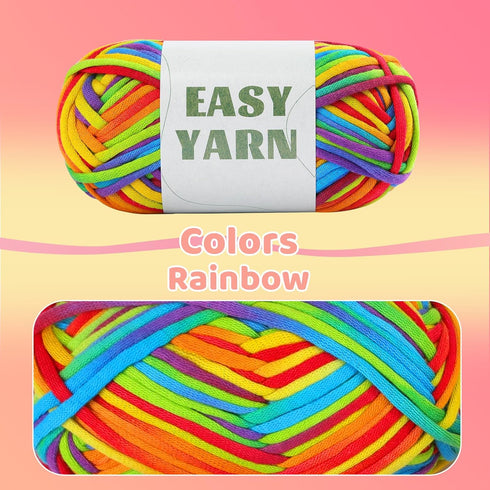50g Rainbow Beginner Crochet Yarn for Crocheting and Knitting, Rainbow Yarn for Beginners, Beginner Crochet Yarn with Easy-to-See Stitches, Rainbo...