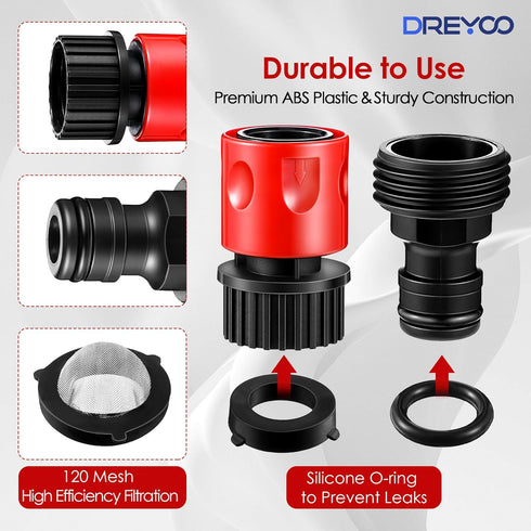 Dreyoo 5 Pcs Set Garden Hose Quick Connector with Stainless Steel Filter Washers, 3/4 Inch Male and Female Connectors Compatible with Eden and All...