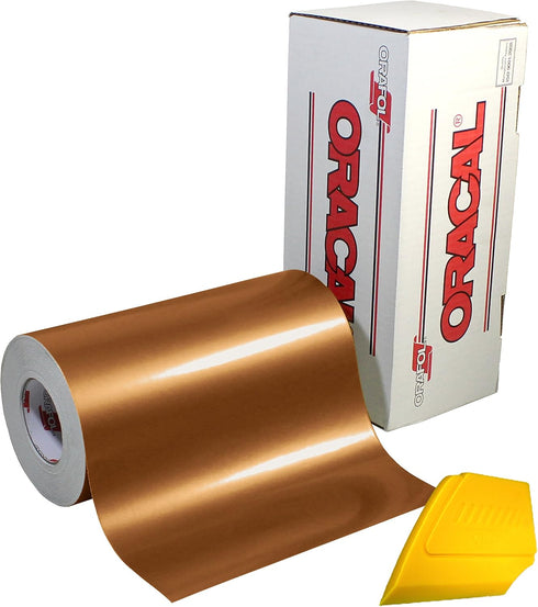 ORACAL 651 Multi-Colored Vinyl Solvent-Based Adhesive-Backed Calendared Wrap Decals w/Yellow Multi-Purpose Squeegee (12 Inches x 5 Feet, Copper)...