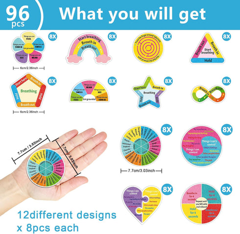 96 Pcs Breath Calm Anxiety Sensory Stickers Reusable Mindfulness Stickers Calming Strips Adhesive Sensory Strips for School Office Classroom Desk ...