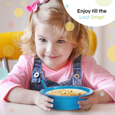 Kids Cereal Bowls with Straws - Set of 6 Plastic Bowl with Straw For kids BPA Free Dishwasher and Microwave Safe - 22 Oz Toddlers Bowls with Built...
