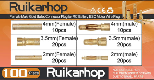 100PCS 2mm 3.5mm 4mm Female Male Gold Banana Bullet Connector Plug for RC Battery ESC Motor Wire Plug...