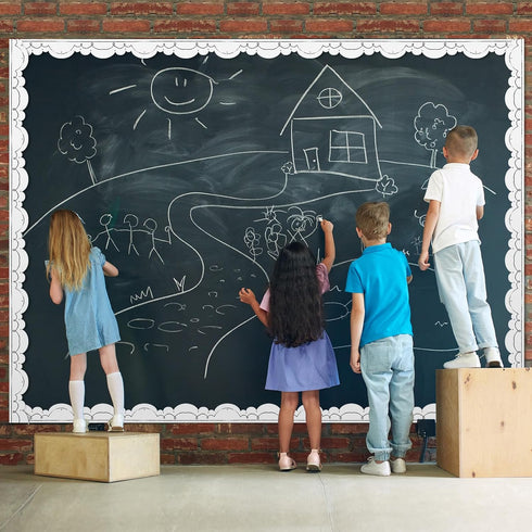 60 Pcs 59 Feet Classroom Bulletin Board Borders Black and White Scalloped Bulletin Board Borders Squiggles and Dots Die Cut Bulletin Border Trim B...