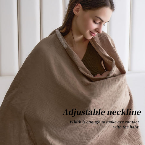 Muslin Nursing Cover for Baby Breastfeeding, Breathable 100% Cotton 5.6 * 2.6 FT Snap-Button Design Versatile Muslin Nursing Covers for Mom's Priv...