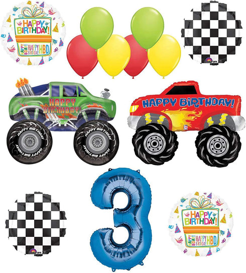 Monster Truck Party Supplies 3rd Birthday Balloon Bouquet Decorations...