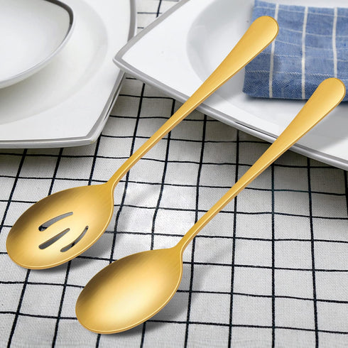 LIANYU 5-Piece Matte Gold Serving Utensils Set, Stainless Steel Serving Set Include Serving Spoon Fork, Flatware Serving Pieces for Buffet Caterin...