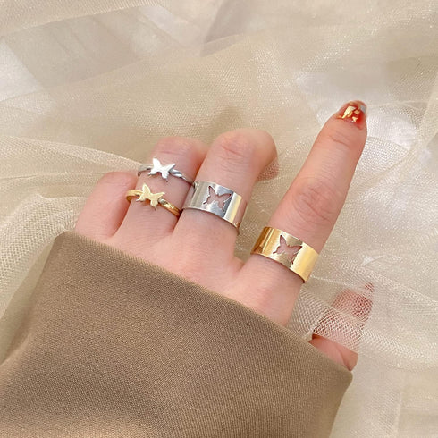 4Pcs Butterfly Band Rings Set for Women,Adjustable Gold Silver Hollow Butterfly Open Ring Matching Stacking Rings for Couples Wedding Jewelry...