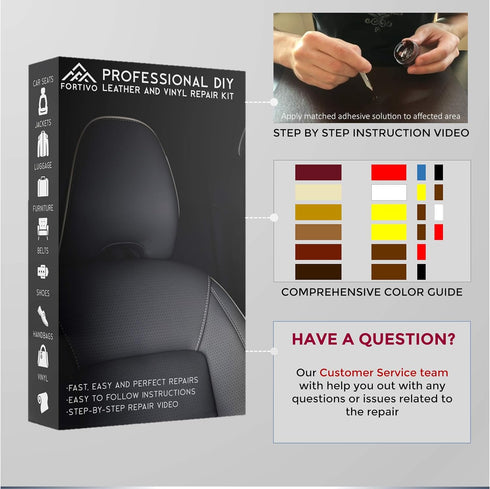 FORTIVO Black Leather and Vinyl Repair Kit - Repair and Restore Furniture, Couches, Car Seats, Jackets, Purses, Belts, Shoes, Works on Genuine, It...