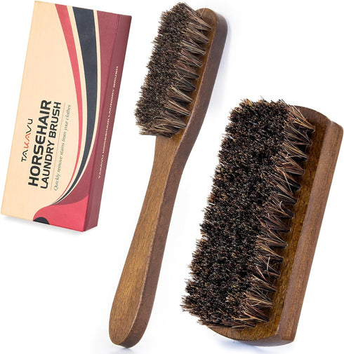 Horsehair Laundry Stain Brushes Set by TAKAVU, Natural Soft Bristle for Scrubbing Out Tough Stains on Delicate Fabrics Knits Cotton Leather Washab...