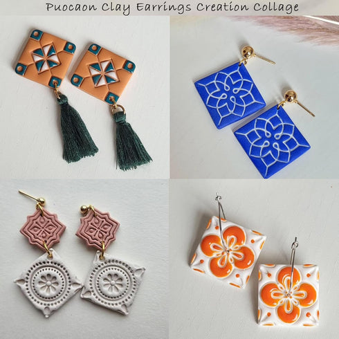 Puocaon Ceramic Tile Clay Cutters - 8 Pcs Bohemain Floral Tile Polymer Clay Cutters for Jewelry Making, Majolica Tile Earrings Clay Cutters, Porce...