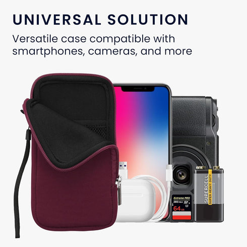 kwmobile Neoprene Phone Pouch Size XL - 6.7/6.8" - Universal Cell Sleeve Mobile Bag with Zipper, Wrist Strap - Berry...