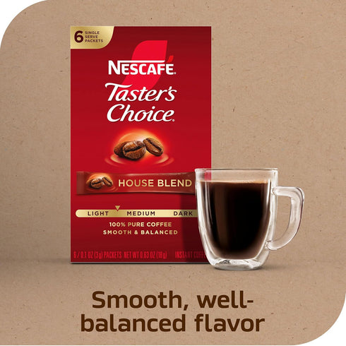 NESCAFÉ Taster's Choice, Instant Coffee Packets, Light Medium Roast Coffee, House Blend, 12 Boxes (72 Packets)...