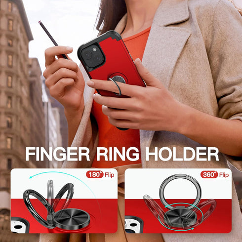 IDweel Case for iPhone 14 Plus with Screen Protector+360°Ring Holder Stand+Camera Lens Protector,2 in 1 Shockproof Slim Fit Hybrid Heavy Duty Hard...