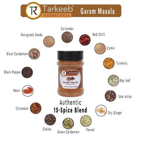 Tarkeeb Garam Masala Indian 15-Spice Blend 3.52 oz (100g) Shaker Top PET Jar ~ All Natural | Vegan | No Colors | Gluten Free | NON-GMO | Indian Or...
