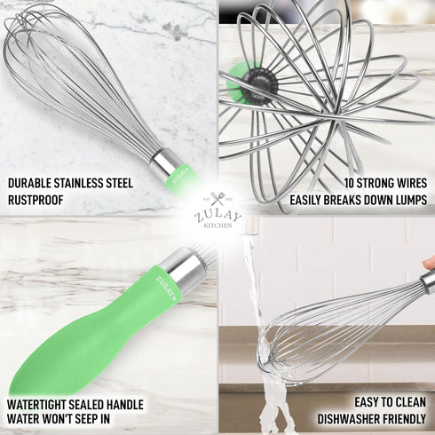 Zulay Kitchen Stainless Steel Balloon Whisk 12 Inch – Heavy Duty and Durable Wire Whisk with Non-Slip Silicone Handle for Blending, Whipping & Bea...