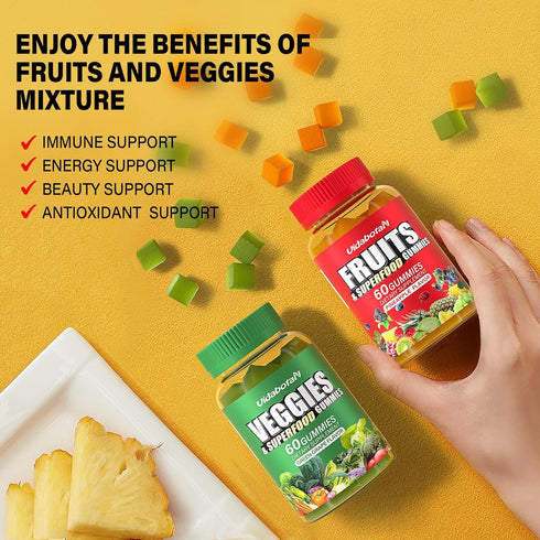 Super Fruits and Veggies Supplement - Super Fruits and Vegetables Gummies for Women,Men and Kids, Sugar Free Vegan Gummies for nature energy balan...
