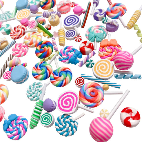 100pcs Miniature Candy Lollipop Decor Mixed Polymer Clay Sets for Childs Pretend Kitchen Play Cooking Game DIY Party Doll house Accessory...
