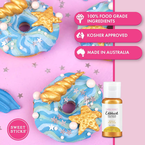 Sweet Sticks Edible Art Decorative Cake Paint 0.5 Ounce (15 Milliliters) Metallic Pure Gold...