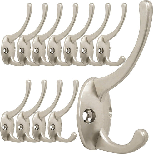 IBosins 12 Pack Silver Coat Hooks Wall Mounted with 24 Screws Retro Double Hooks Utility Silver Hooks for Coat, Scarf, Bag, Towel, Key, Cap, Cup, ...