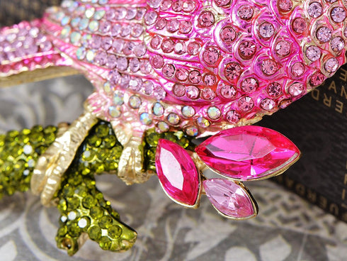Alilang Womens Golden Tone Pink Rhinestones Tropical Parrot Cockatoo Bird Brooch Pin...