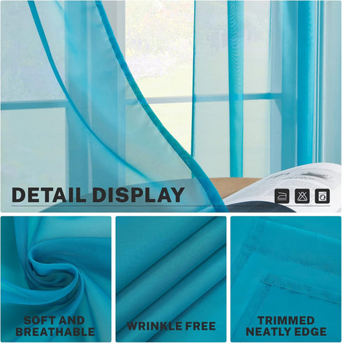 MRTREES Short Sheer Curtains 36 inch Length Kitchen Tier Curtains Light Filtering Rod Pocket Voile Cafe Curtains for Basement Bathroom Small Half ...
