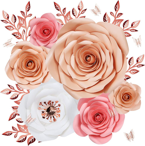 Paper Flowers Decorations for Wall, Large 3D Artificial Fake Flower Wall Decor Baby Girl Boy Nursery Room, Bridal Shower, Wedding Centerpiece, Par...