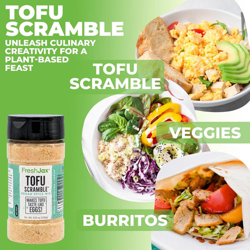 FreshJax Organic Tofu Scramble Spice Mix – Vegan Plant-Based Egg Seasoning, 4.8 oz Large Bottle, Gluten-Free, Certified Kosher, Non-GMO, No Preser...