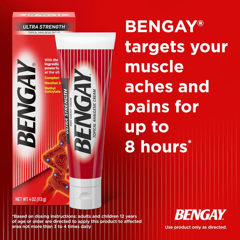 Bengay Ultra Strength Topical Pain Relief Cream, Non-Greasy Topical Analgesic for Minor Arthritis, Muscle, Joint and Back Pain, Camphor, Menthol a...