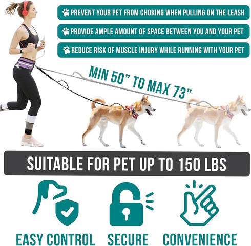 PetAmi Hands Free Dog Leash, Dog Running Leash Belt for Walking Jogging, Dog Waist Zipper Pouch Fanny Pack with Poop Bag Dispenser, Dual Padded Ha...
