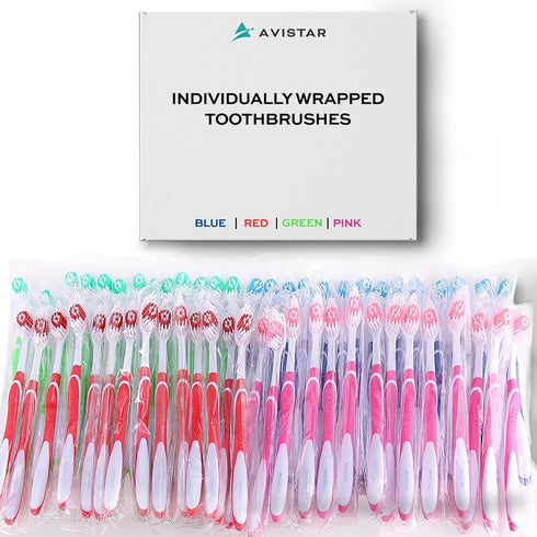 24 Individually Packaged Quality Large Head Medium Bristle Disposable Bulk Toothbrushes - Multi Color Pack - Convenient & Affordable - for Travel,...