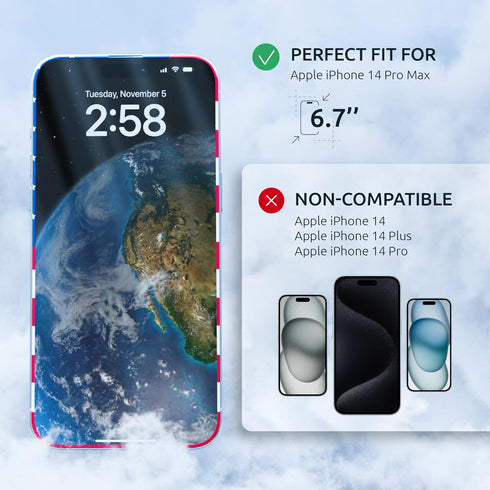 Screen Protector Compatible with iPhone 14 Pro Max - 2 Pack (USA Flag & Classic Black) Tempered Glass Screen Protector - 9H Hardness, Full Coverag...