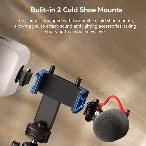 SMALLRIG Phone Tripod Mount, Anti-Pinch Smartphone Holder, Phone Clamp with 2 Cold Shoe Mounts, Vertical and Horizontal Phone Clip Tripod Attachme...