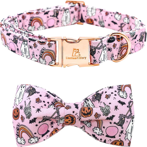 Lionheart glory Halloween Dog Collars Fall Dog Collar Pink Bowtie Girl Boy Pet Collar Dogs Pumpkin Collar Bows Duty Adjustable Dog Bow Collars for...