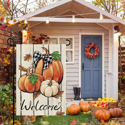 Fall Pumpkin Garden Flag Double Sided for Outside, Autumn Thanksgiving Small Seasonal Decoration Yard Flag 12x18 Inch...