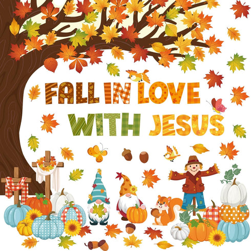 Zonon Fall Classroom Bulletin Board Decorations Christian Fall Love with Jesus Bulletin Board Set Religious Tree Maple Leaf Pumpkin Harvest Cutout...