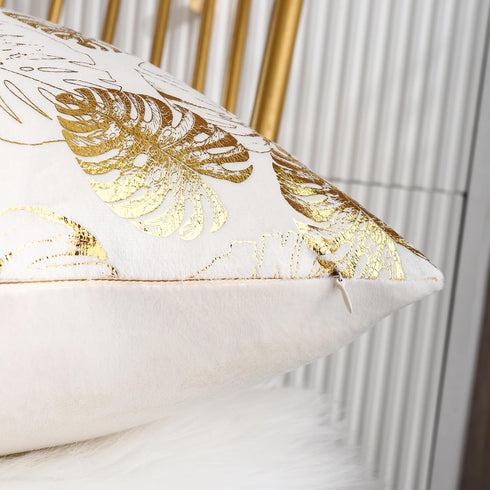 Velvet Throw Pillow Covers 18x18 inch Set of 2 Gold Stamping Leaves Throw Pillows for Couch Sofa Bed Living Room, Luxury Cushion Covers...