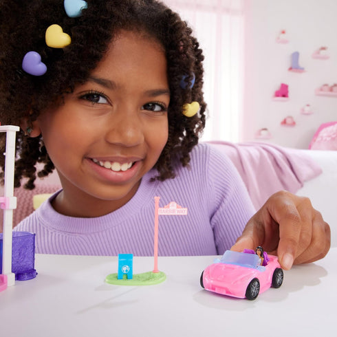Barbie Mini BarbieLand Doll & Toy Vehicle Sets, 1.5-inch Doll & Convertible Car with Color-Change Surprise, Plus Street Sign Accessory...