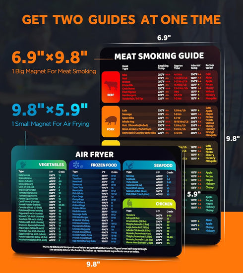 Newest 2-in-1 Magnetic Meat Smoking Guide & Air Frying Guide with Temperature, Time & Wood Flavors, Useful Air Fryer & Smoker Accessories Kitchen ...