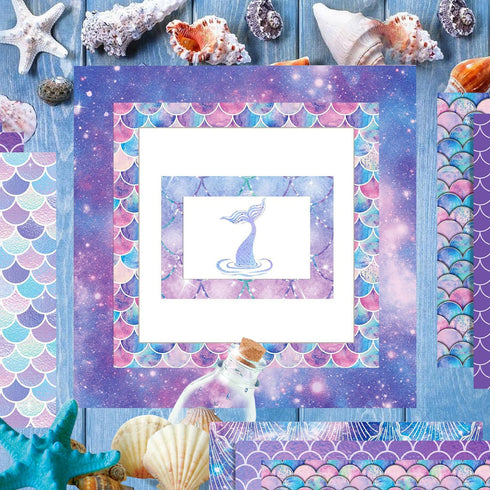 24 Sheets Mermaid Pattern Paper Set, 12"x12" Patterned Cardstock Paper Scrapbooking Supplies Paper Origami Paper for Birthday Theme Party - 12 Sty...