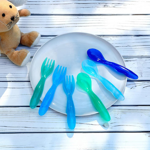 Youngever 18 Pcs Plastic Toddler Utensils, Plastic Kids Forks Kids Spoons, Large Size, Set of 9 in 9 Coastal Colors...