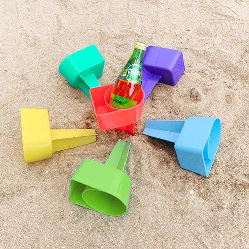 Home Queen Beach Cup Holder with Pocket, Multifunctional Sand Cup Holder for Beverage Phone Sunglass Key, Beach Accessory Drink Sand Coaster, Set ...