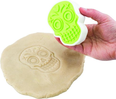 Tovolo Sugar Skull Templates Reverse, Dishwasher Safe, Set of 6 Cookie Stamps with Cutter, Lime/White (81-22492)...
