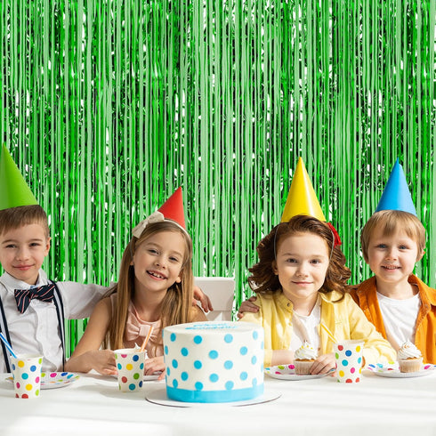 CHRORINE 2pcs 3ft x 8.3ft Green Tinsel Foil Fringe Curtains Streamers Backdrop for Green Birthday Jungle Safari Tropical Party Christmas Decoratio...