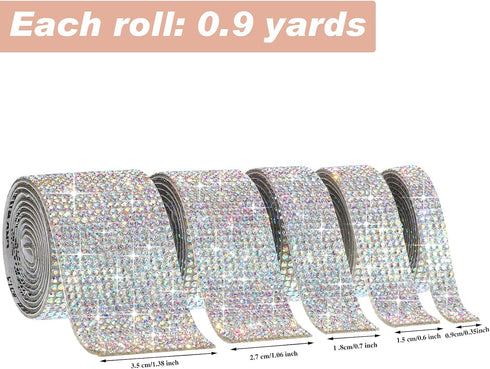 5 Rolls Self Adhesive Crystal Rhinestone Diamond Roll Ribbon Bling Gemstone Strips Sticker Rhinestone for Craft with 2 mm Rhinestone 4.5 Yards (Mu...