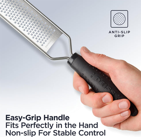 Deiss LUX Fine Grater & Lemon Zester, Parmesan Cheese Grater Handheld - Spices, Citrus Fruits, Hard Cheeses, Garlic, Chocolate, Nuts, Ginger Grate...