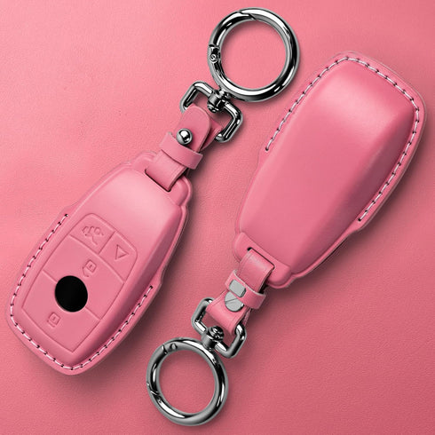 Tukellen for Mercedes Benz Key fob Cover Genuine Leather with Keychain,Leather Protector Key case Compatible Mercedes Benz 2017-2023 E-Class 2018-...