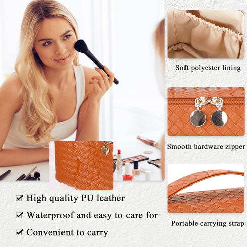 Travel Makeup Bag, Large Capacity Cosmetic Bags, Portable Makeup Organizer Bag, PU Leather Waterproof Cosmetic Bag Flat Toiletry Bag with Divider ...