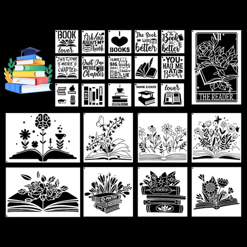 Book Flower Stencils for Painting - 24 Pcs Reusable Book Flower Floral Plants Spraying Drawing Supplies Stencils DIY Crafts Drawing Template Set f...