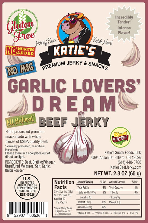Katie's Beef Jerky - Garlic Lovers' Dream Beef Jerky (Pack of 3), GLUTEN FREE, No Preservatives, Nitrites, or MSG...